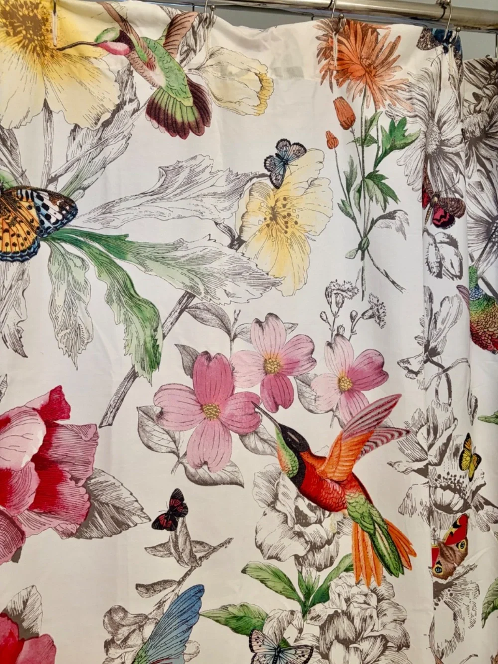 Pottery Barn Organic Hummingbird Shower Curtain - Cloth